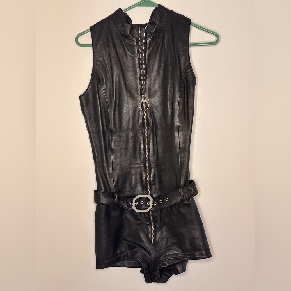 Black Sleeveless Leather Jumpsuit